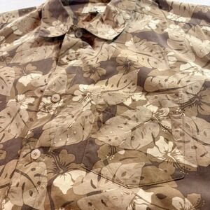 Solitude Mens Large Brown Tropical Floral Monstera Leaf Cotton Button Down Shirt